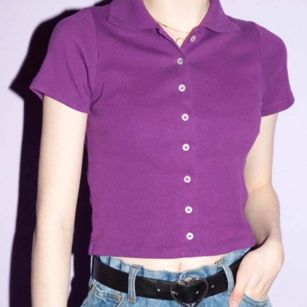 Purple eggplant button up cropped shirt